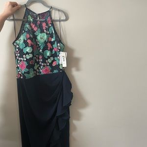 Badgley Mischka Navy Embroidered Gown